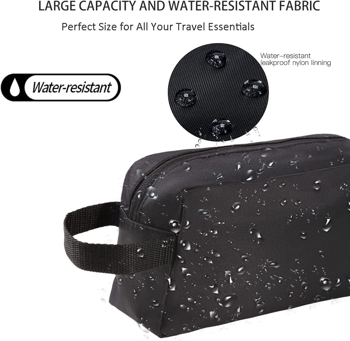 Toiletry Bag for Men and Women, Lightweight Travel Wash Bag Water-Resistant Gym Shaving Cosmetic Organiser Bag, Shower Bathroom Makeup Bag Hanging Dopp Kit with Handle Travel Essentials (Black)