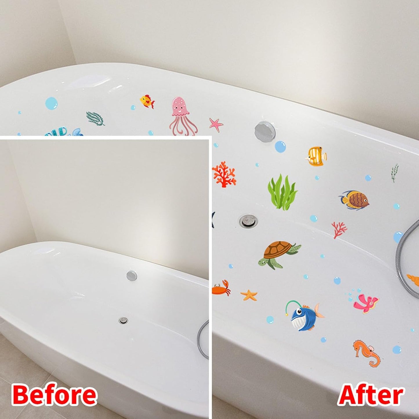 Non Slip Bathtub Stickers Adhesive Sea Creature Decorations Stickers AdhesiveWall Decals for Shower Surfaces Toddlers Bedroom Bathroom Window Baby Nursery and Children Classroom (Blue)