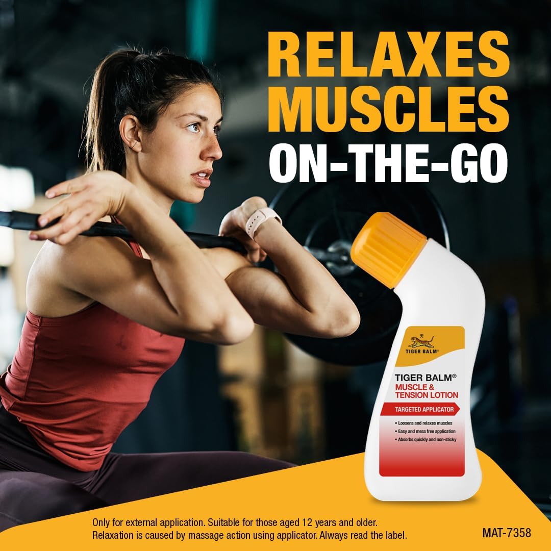 Tiger Balm Muscle &amp; Tension Lotion (80ml), with No Mess Applicator, for Muscle Tension, Loosens &amp; Relaxes Muscles