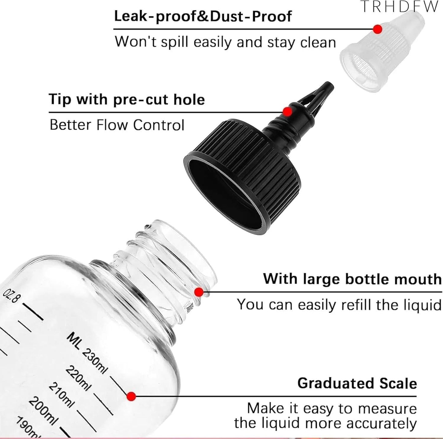 2-pack Hair Dye Bottle, 8.5oz Capacity, Screw Cap, Plastic, Graduated Measuring Cup