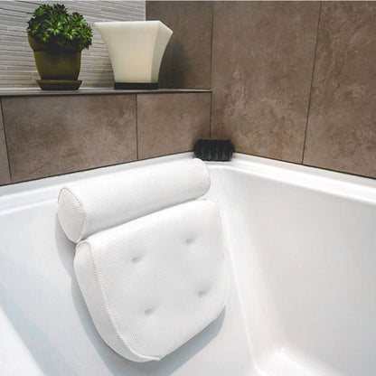 Top Home Solutions®Bath Pillow - Extra Thick and Soft with Strong Suction Cups, Bath Pillow For Head And Neck with 3d Air Mesh Quality Comfort &amp; Built-In Hook For Easy Drying &amp; Storage (White)