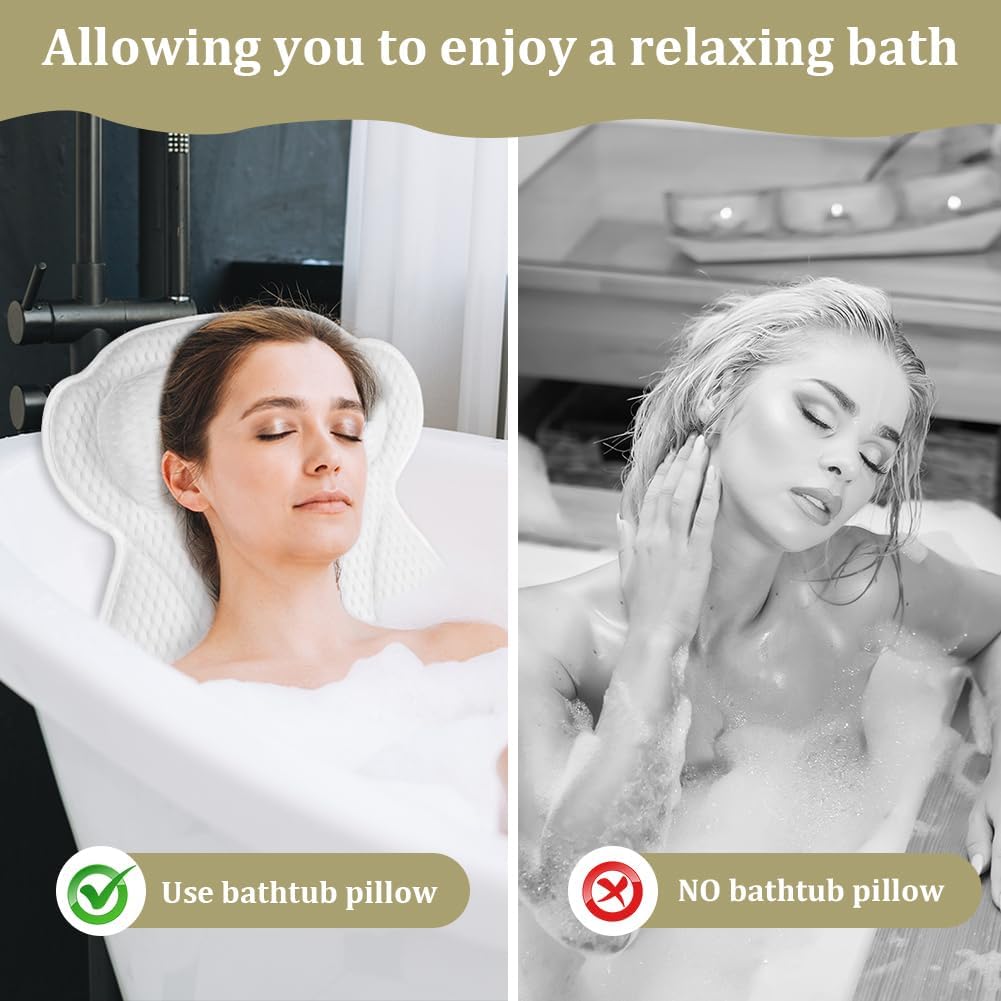 Bath Pillow, 4D Luxury Bath Bathtub Pillow &amp; Bath Ball Set, Ergonomic Mesh SPA Tub Pillow, with Non-Slip Suction Cups Ergonomic Home Spa Headrest for Relax Body Head(Butterfly Style, White)