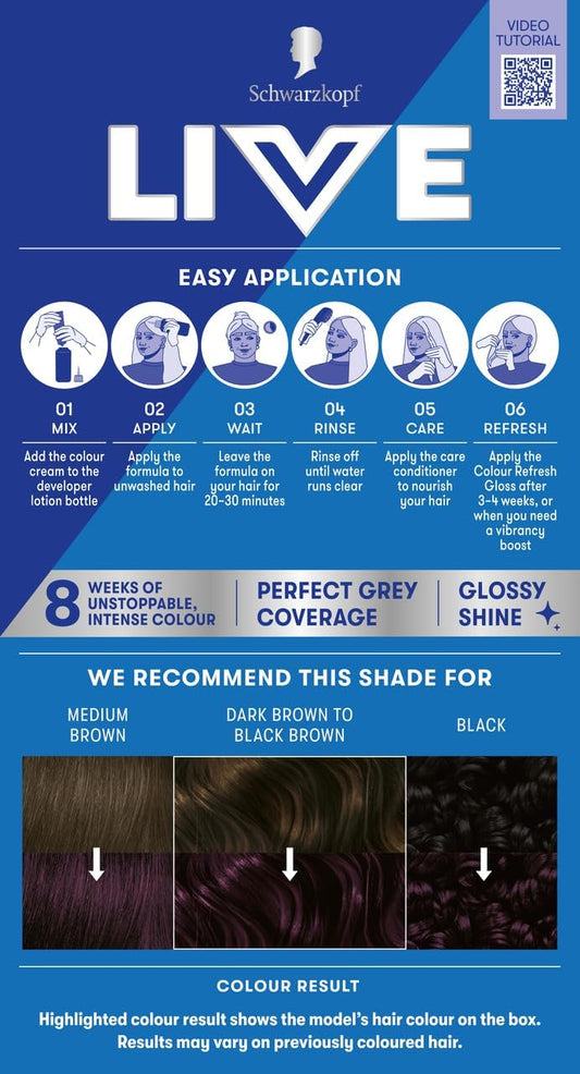 Schwarzkopf LIVE Intense Colour 087 Mystic Violet, Long-lasting Permanent Violet Hair Dye, With Extra Colour Refresh Gloss