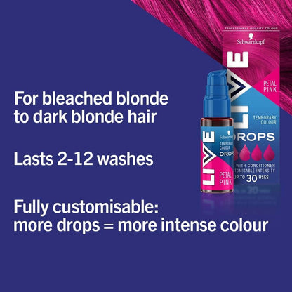 Schwarzkopf LIVE Colour Drops, Vegan, Semi-permanent, Pink Hair Dye, Lasts 2 to 12 Washes, Petal Pink 30 ml
