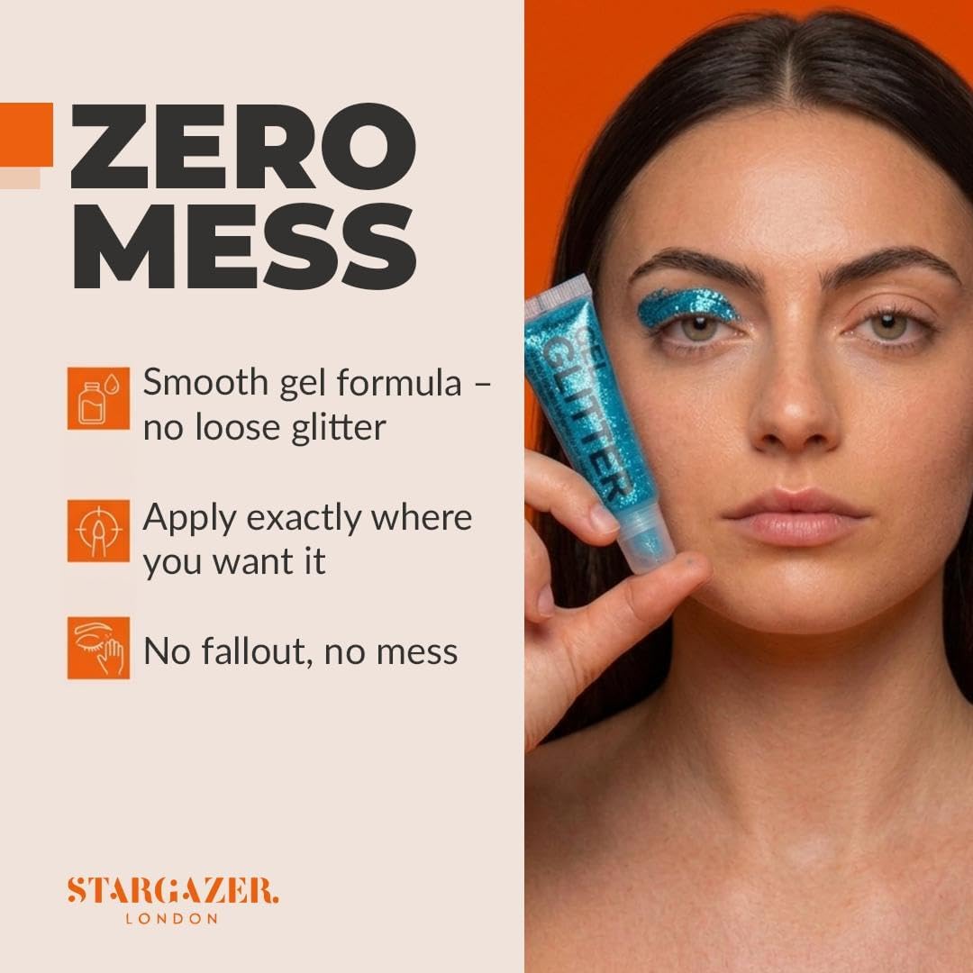 Stargazer Blue Body Glitter Gel - Face &amp; Body Shimmer - Long Lasting Festival &amp; Party Makeup - Easy to Apply - Cruelty-Free - 10 ml