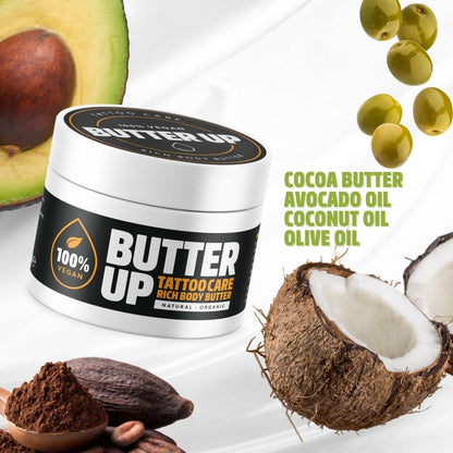 Tattoo Aftercare - Heals &amp; Brightens Tattoos, Natural, Organic, Cruelty Free, Rich Creamy Vegan Body Butter 100ml UK Made