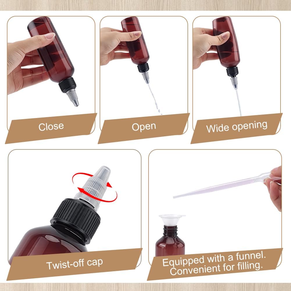 36Pcs 100ml Amber Plastic Squeeze Bottles with Nozzles | Empty Applicator Bottles with 10 Transfer Pipettes, 10 Funnels &amp; 10 Pumps for Shampoo Body Wash Lotion Sauce DIY Crafts