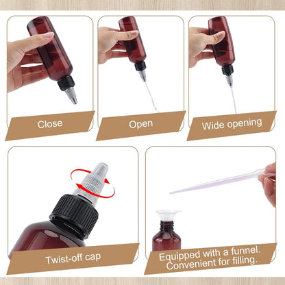 36Pcs 100ml Amber Plastic Squeeze Bottles with Nozzles | Empty Applicator Bottles with 10 Transfer Pipettes, 10 Funnels &amp; 10 Pumps for Shampoo Body Wash Lotion Sauce DIY Crafts