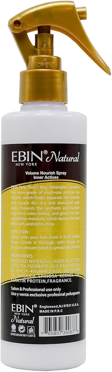EBIN NEW YORK 5 Second Detangler Wig and Weave | Conditioning Detangling Spray for Human and Synthetic Hair | Tangle-Free Lightweight Shine and Moisture | Vegan and Cruelty-Free | 250 ml