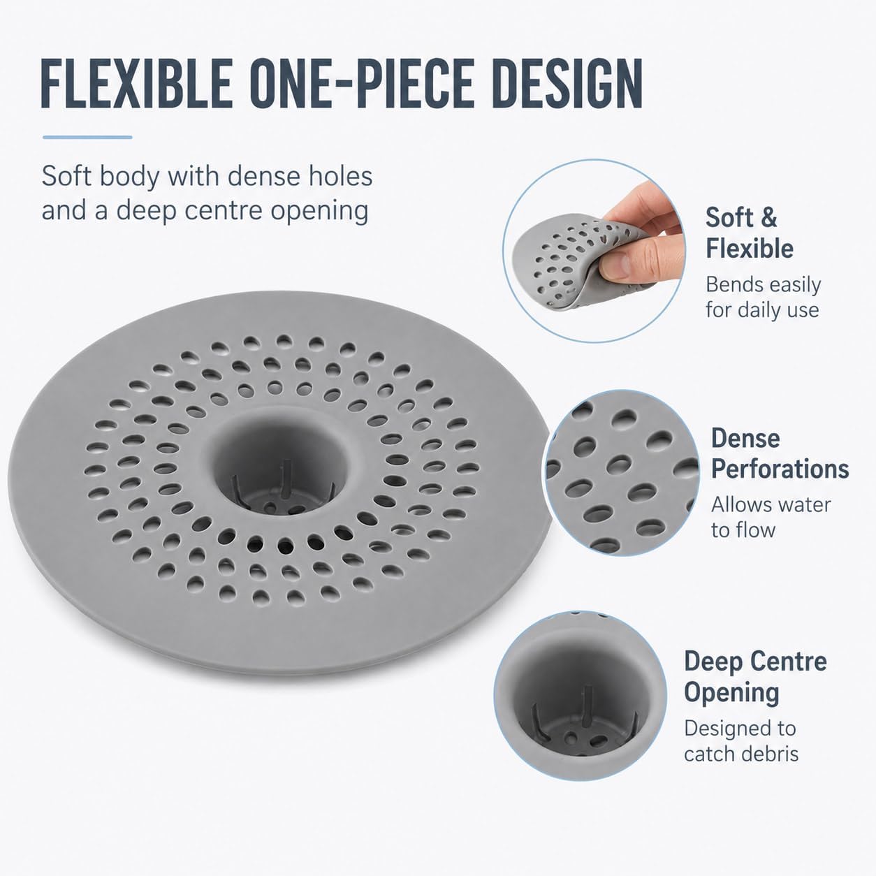 Shower Drain Hair Catcher Trap 3 PCS – Raised Dome Silicone Sink Strainer with Micro Holes – Anti Clog Bath Plug Hole Cover Filter for Bathtubs and Showers