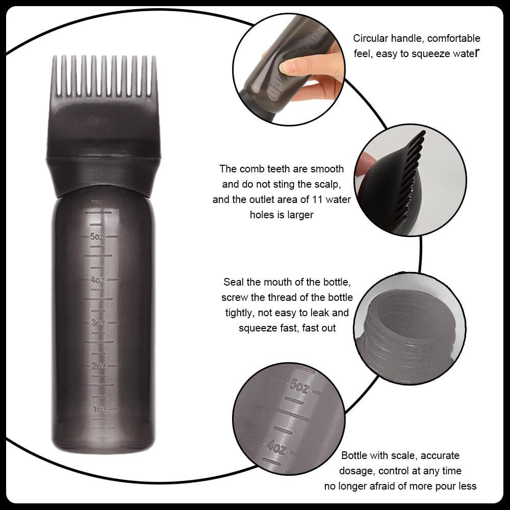 Hair Oil Applicator Bottle, 3PCS Root Comb Applicator with Continuous Spray Bottle 300ml, Graduated Scale for Salon &amp; Home DIY