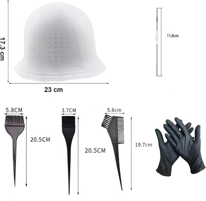 Pre-punched Holes Silicone Highlight Cap,7 Pcs Silicone Highlight Cap Kit with Hair Coloring Brushes and Needle,Professional Reusable Highlighting Kit Tools for Women Men
