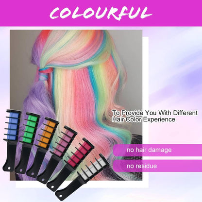 AOOWU 6 Color &amp; Hair Chalk Comb Set for Girls &amp; Kids, Safe Non-Toxic Washable Hair Dye Brush, Halloween New Year Party Cosplay