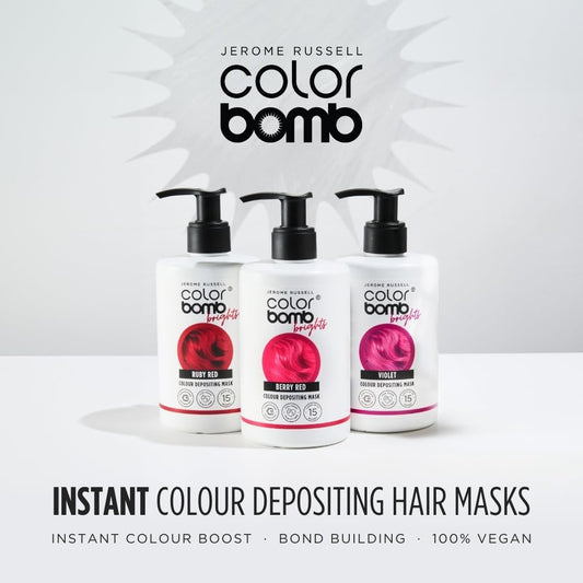 Jerome Russell RUBY RED Bright Colour Bomb | Vibrant Colour Depositing Hair Mask | Nourishing, Semi-Permanent Colour &amp; Shine Treatment | Vegan &amp; Cruelty-Free | 300ml