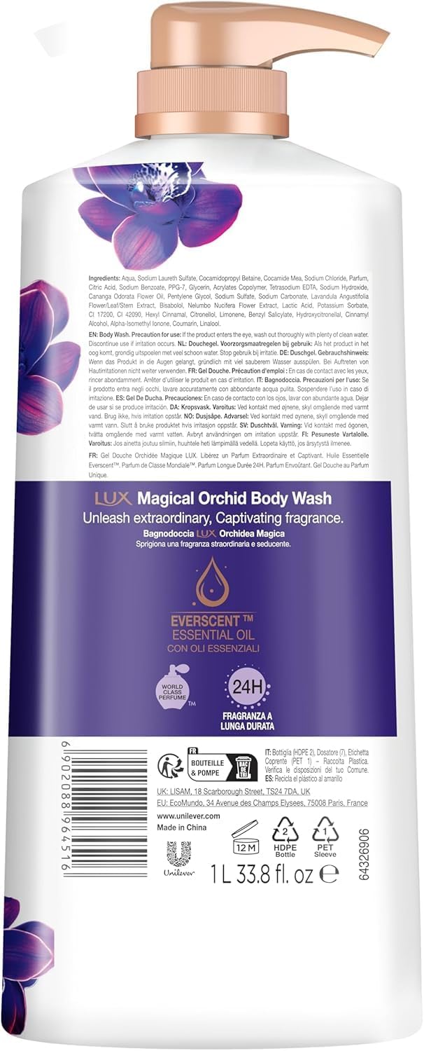 Lux Magical Orchid Body Wash 1L (1 Pack) &amp; Secret Poppy BodyWash 1L (1 Pack) &amp; Lux Charming Peony Body Wash 1L (1Pack) (Total 3 Packs)