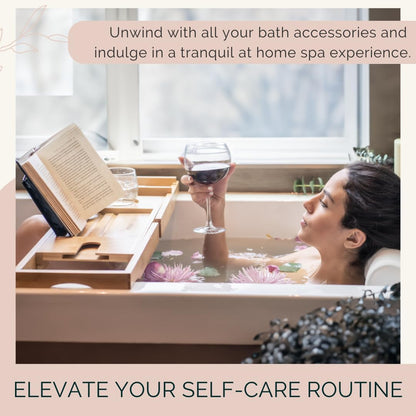 Foldable Bamboo Bathtub Tray Caddy - Expandable Bath Tray for Tub | Secure, Non-Slip Bathtub Caddy Tray for Tub for Bath Accessories, Bath Stuff – Perfect Relaxing Gifts for Women and Spa Gift Set