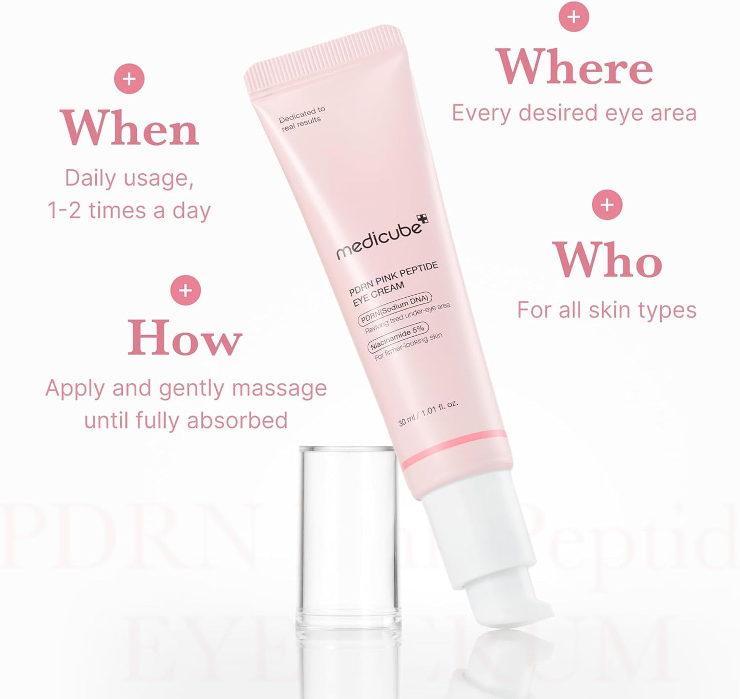 medicube Eye Cream with Salmon DNA PDRN &amp; Pink Peptides | 99% Purity Retinol for Fine Lines | PDRN &amp; Niacinamide Eye Serum for Uneven Skin Tone | Korean Skincare, 1.01 fl.oz