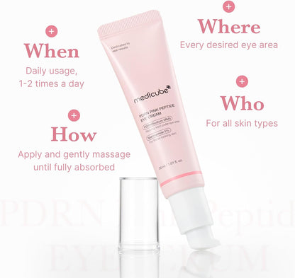 medicube Eye Cream with Salmon DNA PDRN &amp; Pink Peptides | 99% Purity Retinol for Fine Lines | PDRN &amp; Niacinamide Eye Serum for Uneven Skin Tone | Korean Skincare, 1.01 fl.oz