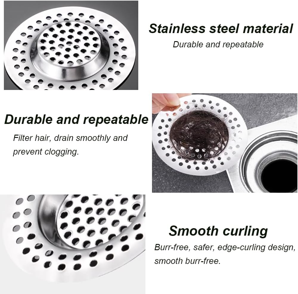 2 Pcs Sink Strainer, Stainless Steel Sink Strainer Plug, Drain Hair Catcher, Protector Shower Drain Cover, Sink Stopper Drain Filter for Kitchen, Bathtub, Bathroom, 2.95 "/ 7.5 cm