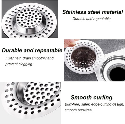 2 Pcs Sink Strainer, Stainless Steel Sink Strainer Plug, Drain Hair Catcher, Protector Shower Drain Cover, Sink Stopper Drain Filter for Kitchen, Bathtub, Bathroom, 2.95 "/ 7.5 cm
