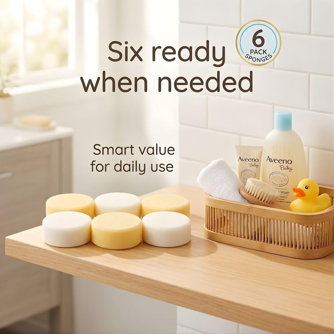 Baby Bath Sponge 6 Pack – Super Soft &amp; Gentle for Newborn &amp; Sensitive Skin – Baby Sponges for Bath Time, Body &amp; Shower Sponge for Kids &amp; Adults
