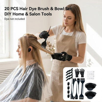 20Pcs Hair Colouring Kit, with Hair Dye Bowl and Brush Kit and Accessories, Reusable Tools for DIY and Salon Use