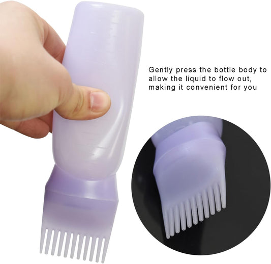YANTAISIYU 3 Pieces Hair Oil Applicator Bottle Root Comb Hair Dye Brush Applicator Bottle with Graduated 6 Ounce Scale (3 Colors)