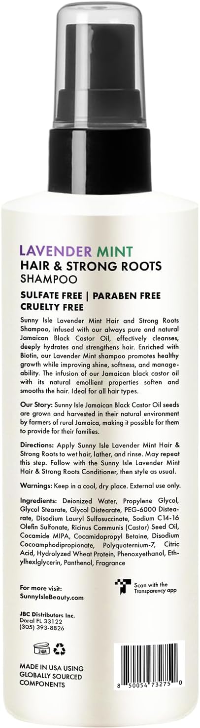Sunny Isle Lavender Mint Hair &amp; Strong Roots Leave-In Detangler Conditioner 8oz, Jamaican Black Castor Oil &amp; Biotin, Detangling Spray for Breakage, Frizz, Dry Hair &amp; Shine