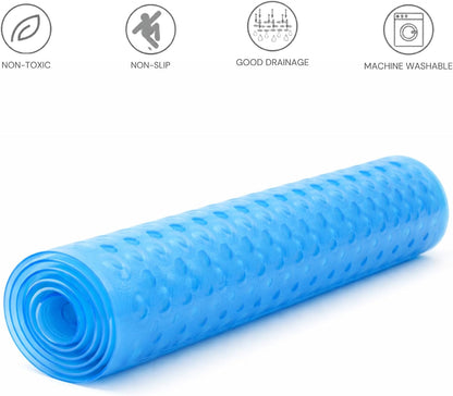 Non Slip Bath Mat - Extra Long Non-Slip Anti Mould Shower Mat - Machine Washable Anti Slip Bathroom Floor Mats with Strong Rubber Suction Cup Grip - Blue 100 x 40 x 0.5 cm