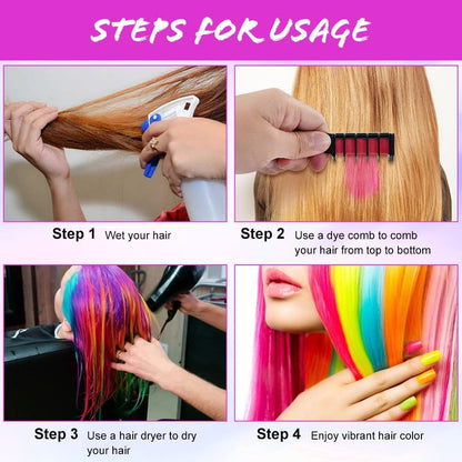 AOOWU 6 Color &amp; Hair Chalk Comb Set for Girls &amp; Kids, Safe Non-Toxic Washable Hair Dye Brush, Halloween New Year Party Cosplay