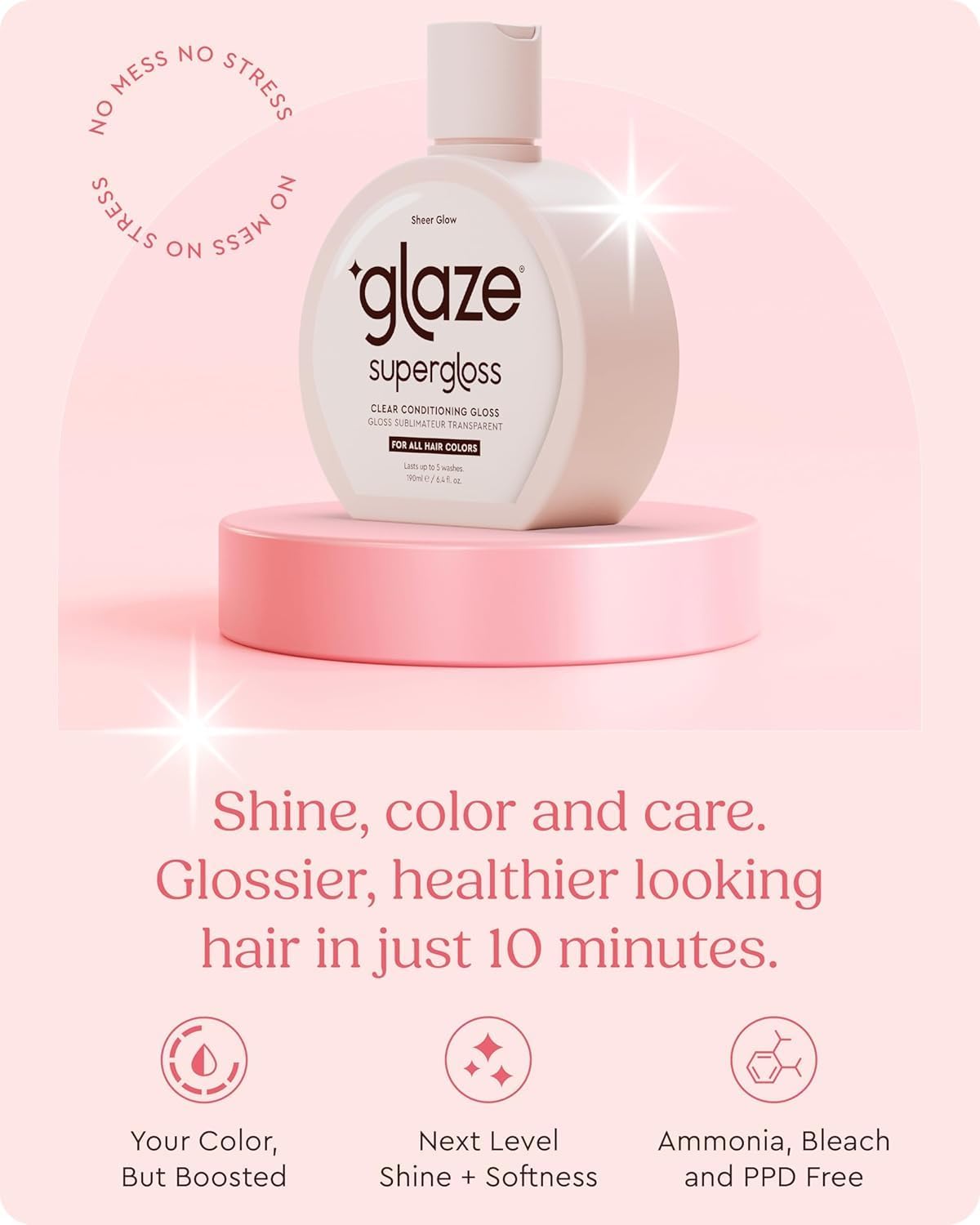 Glaze Supergloss Sheer Glow Clear Hair Gloss Mini - Smooths, Lightweight, Adds Mirror Shine, Improves Look of Damaged Hair - Travel Size - 50 ml
