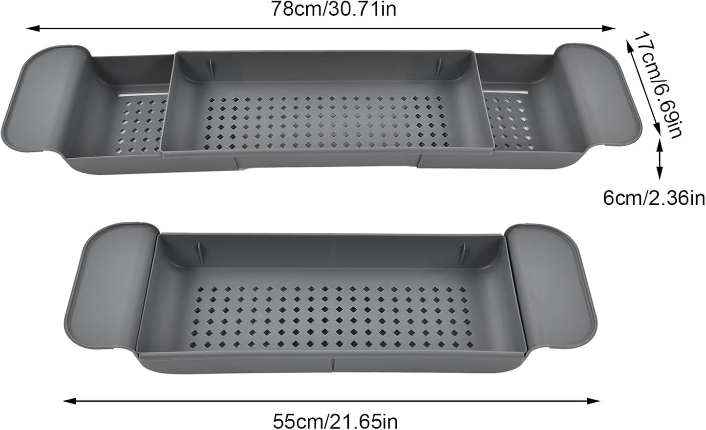 Respicefinem Expandable Bathtub Tray with Nonslip Design Multifunction Rack for Candles Towels Books Phone in Grey ( Pack)