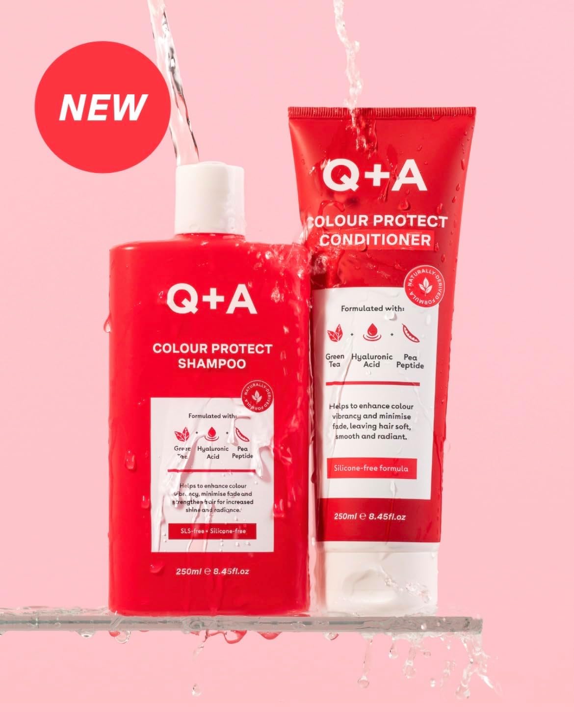 Q+A Colour Protect Conditioner with Green Tea, Hyaluronic Acid &amp; Pea Peptides, Colour Safe Conditioner for Colour Treated Hair, Hydrating Anti Fade Conditioner for Softness &amp; Shine, 250ml