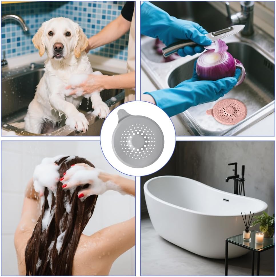 Silicone Drain Protector with Sucker, 4pcs Silicone Drain Protector, Sink Strainer Protector Hair Catcher for Shower Drain with Strong Suction Cup Sink Strainer Protector Shower Drain Cover