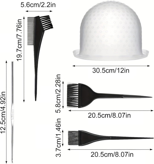 5PCS Highlight Cap Kit Highlighting Cap with Needle and Hair Coloring Brushes Silicone Highlight Cap Hair Dye Kit for Color Hair Salon Hairdressing Dyeing Staining Tools for Women Men