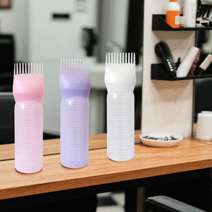 YANTAISIYU 3 Pieces Hair Oil Applicator Bottle Root Comb Hair Dye Brush Applicator Bottle with Graduated 6 Ounce Scale (3 Colors)