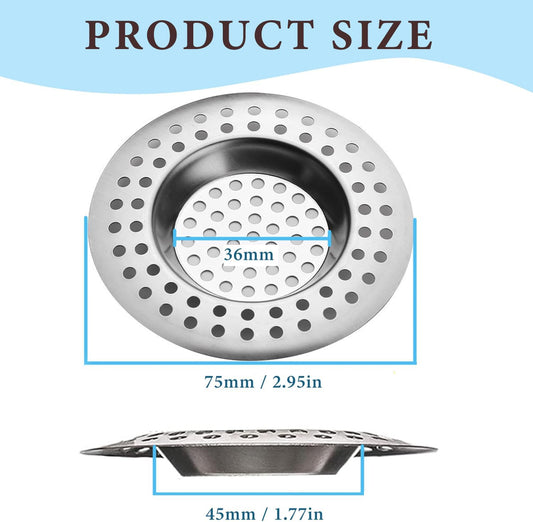 Sink Strainer Plug Stainless Steel Hole Drain Cover, Bath Plug/Shower Drain Protector Hair Catcher Sink Stopper Filter for Bathroom, Kitchen (External Diameter 7.5cm, Inner Diameter 4.5cm) Pack of 2
