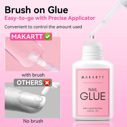 Makartt Extra Strong Nail Glue with Brush – 5s Dries Quickly, Long-Lasting Hold, 7ml Acrylic Adhesive for Nail Tips, Fake Nails &amp; Repairs, No Nail Lamp Needed