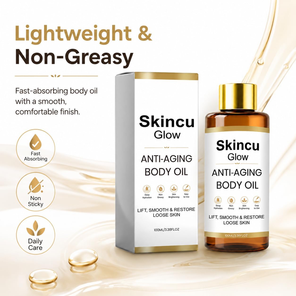 Skincu Anti Aging Body Oil, Skincu Glow Remedy Oil Skin Tightening Plant-Based Firming &amp; Moisturising Oil, Lightweight Non-greasy Formula for Smooth Glowing Skin, 100ml