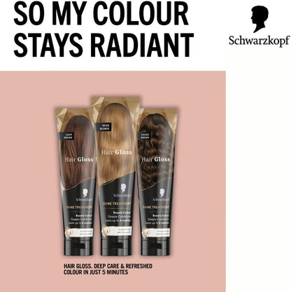 Schwarzkopf Hair Gloss Shine Treatment Cacao Brown 150ml, Semi-Permanent Hair Dye, Temporary Hair Treatment to Condition and Colour Hair, Contains Coconut Oil, Enhances Colour and Reduces Breakage