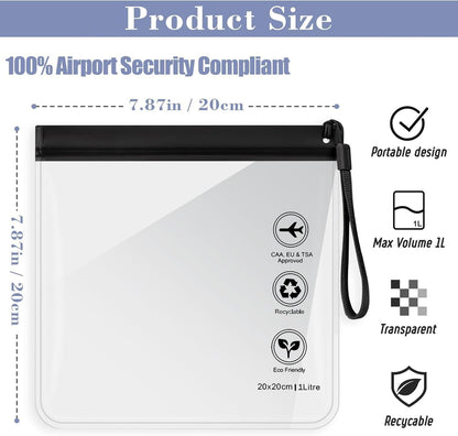 Caija-H 5pcs Clear Travel Toiletry Bag - Airport Security Liquids Bags, Airport Liquid Bag 20 x 20cm TSA Approved, Travel Accessories/Holiday Essentials Makeup Bags/HangLuggage for Men Women