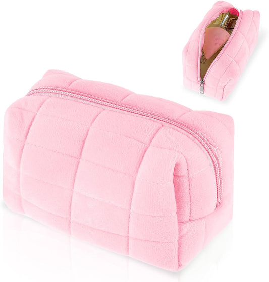 Sibba Makeup Bag Small Zippered Toiletry Organizer Make Up Travel Traveling Cosmetic Storage Case Skincare Cute Fluffy Polyester Purse Brush Set Pouch Daily Essentials Bathroom Display Womens