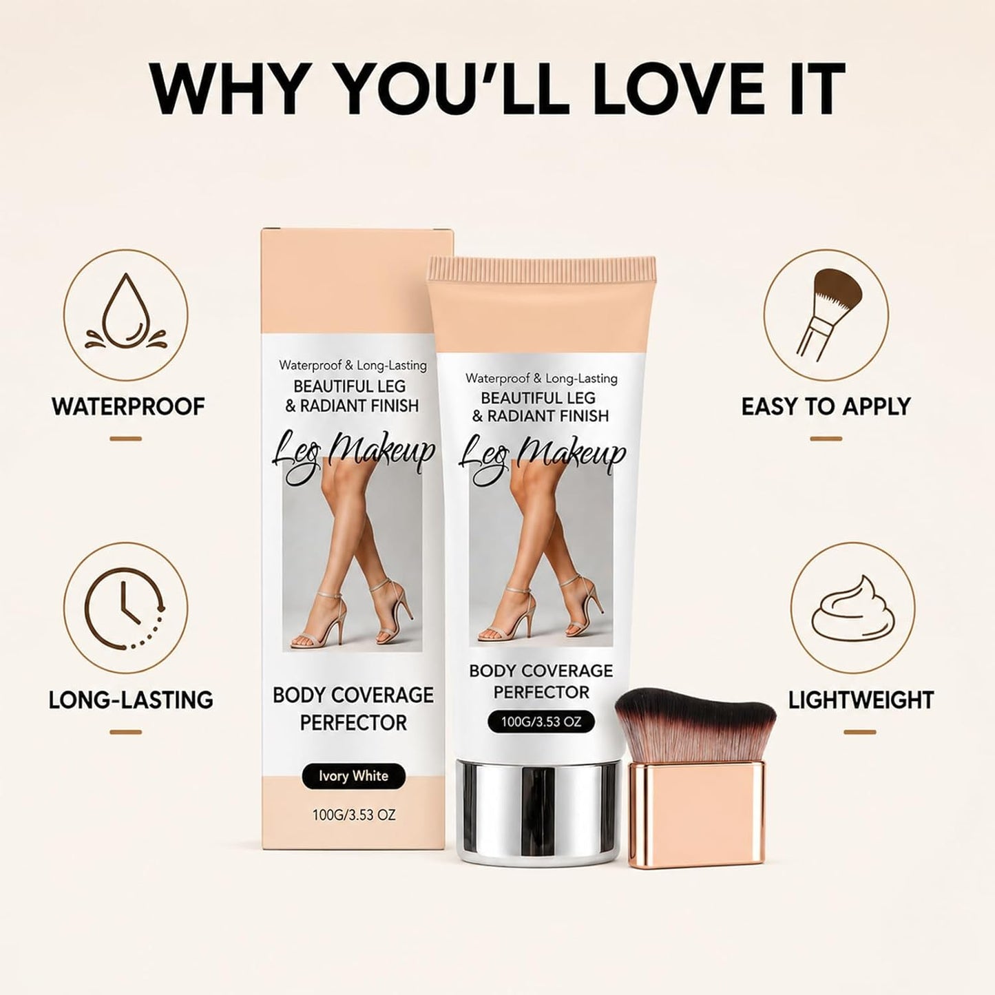 Body Concealer For Legs With Brush, Leg Make Up To Cover Veins, Waterproof Leg Makeup With Full Coverage, Long Lasting Non Transfer &amp; Sweat Proof For Leg Foundation, 100g