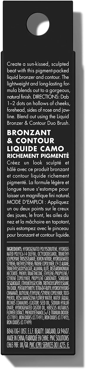 e.l.f. Camo Liquid Bronzer &amp; Contour, Highly Pigmented, Natural-Looking Glowy Finish, Long-Lasting, Rounded Applicator, Vegan &amp; Cruelty-Free, 2 Fair/Light