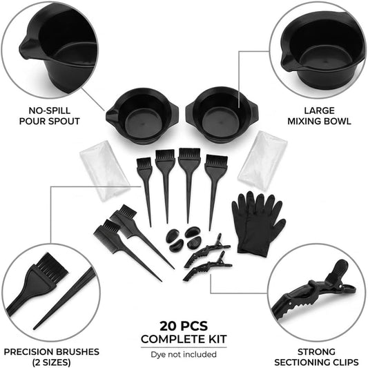 20Pcs Hair Colouring Kit, with Hair Dye Bowl and Brush Kit and Accessories, Reusable Tools for DIY and Salon Use