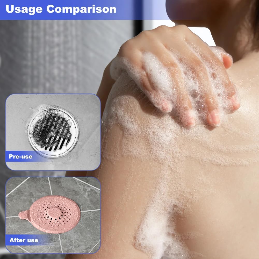 Silicone Drain Protector with Sucker, 4pcs Silicone Drain Protector, Sink Strainer Protector Hair Catcher for Shower Drain with Strong Suction Cup Sink Strainer Protector Shower Drain Cover