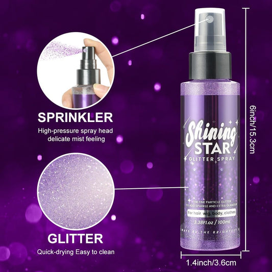 LOPHE Glitter Spray, Body Face Hair Glitter for Women, Sparkle Shimmer Shiny Powder, Holographic Spray, Quick Dry Hairspray for Makeup Festival Carnival, Purple