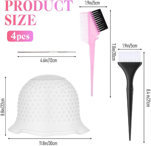 Silicone Highlight Hair Cap Color Set Professional Reusable Highlighting Cap with Needle Brushes Salon Hairdressing Dyeing Staining Tools for Women Men