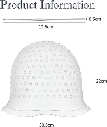 Punched Hole Silicone Highlighting Cap with Hook Needle Reusable Hair Dye Tool Kit — Precise Balayage Ombre Highlights Application for Salon and Home Use Durable Colour Tinting Hair Cap