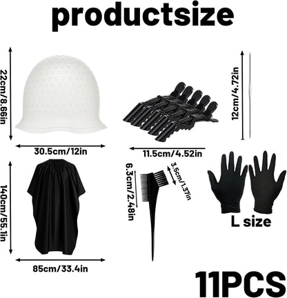 Highlighting Cap, 11-Piece Hair Highlighting Cap and Hook Kit, Professional Salon-Grade Hair Dye Cap for DIY Home Hair Styling, Includes Comb Brush, Gloves, Clips, and Protective Cape